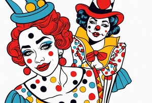 pin up style clown woman full body tattoo idea