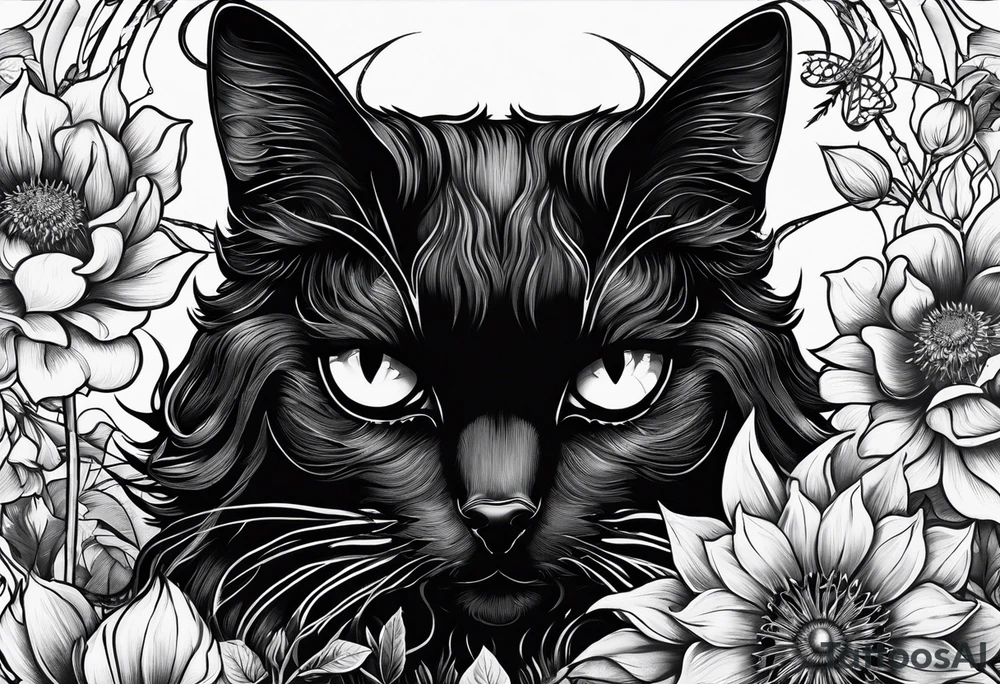 Ethereal witchy garden black cat spider black wudow tattoo idea