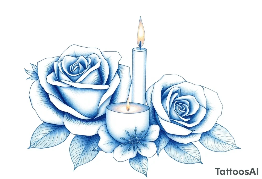 Passed love one, two roses, two candles, blue tattoo idea