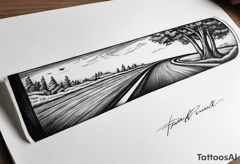 Road in forearm tattoo idea