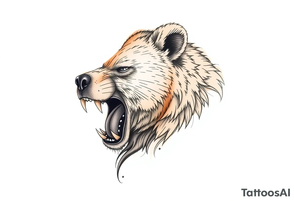 Hyper realistic bear baring its teeth tattoo idea