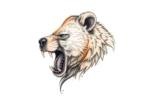 Hyper realistic bear baring its teeth tattoo idea