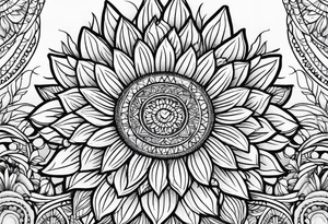 sunflower geometric with leaves mandala tattoo idea