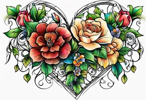Time flowers leaves vine heart tattoo idea