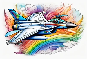 Fighter jet flying through rainbow tattoo idea