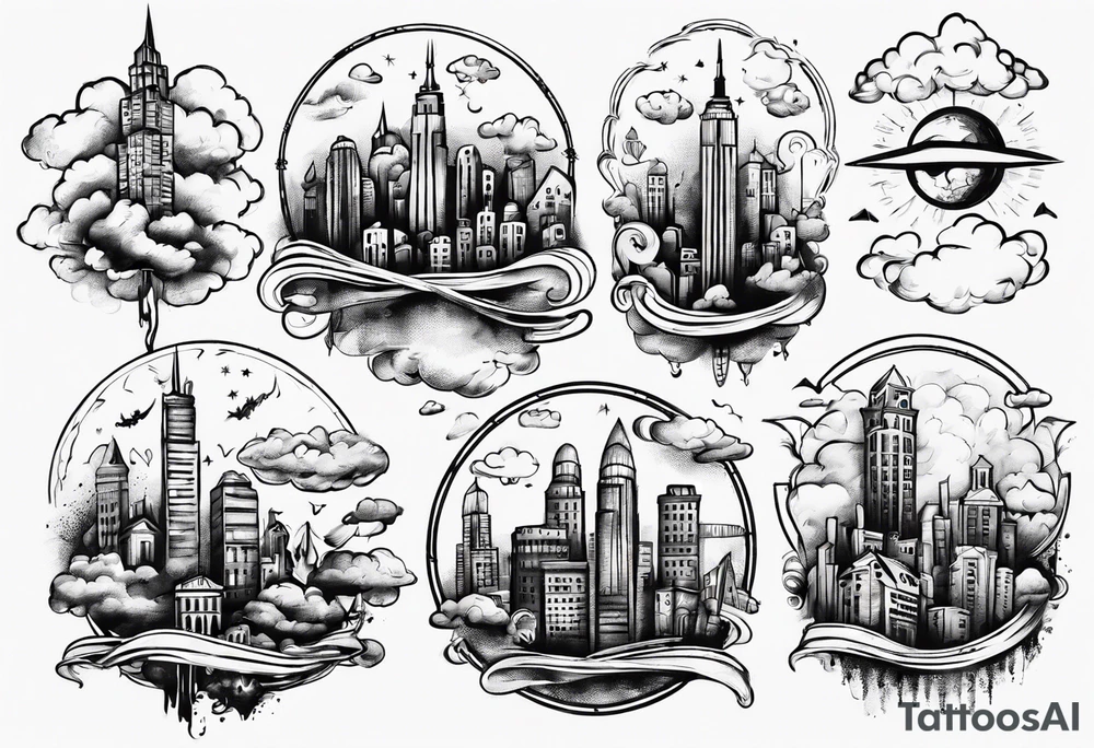 city in the clouds tattoo idea