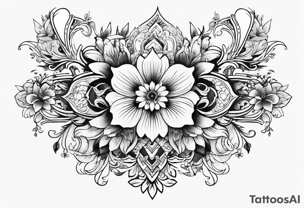 ornate floral sternum tattoo tattoo idea