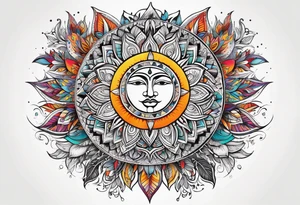 sacred moon and sun painted with Anishinaabe floral all over tattoo idea