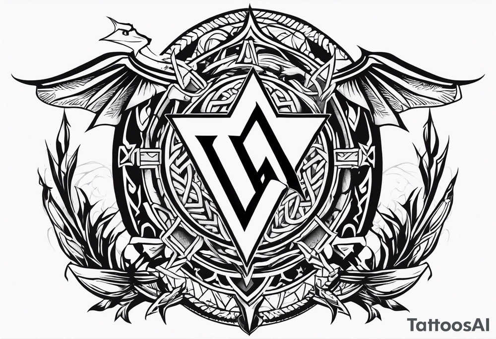 Valhalla sword shield dragon axe Valknut barbed wire
steps tattoo idea Valhalla sword shield dragon axe Valknut barbed wire
steps tattoo idea
