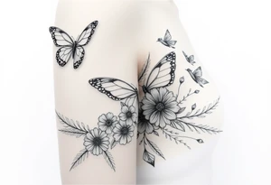 Butterfly, birds, flowers and feathers tattoo idea