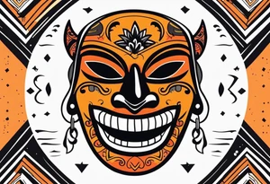 Laughing Mexican mask that is orange and black simplistic tattoo idea