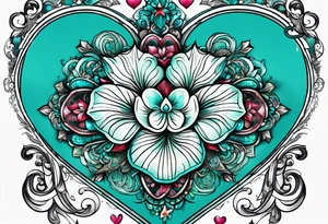 Hearts and stars the name "Drew" teal tattoo idea