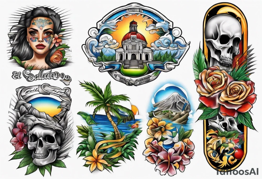 El Salvador theme half sleeve forearm tattoo idea