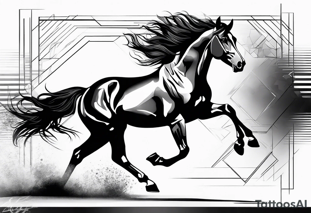 Mustang horse running along blood stomping tattoo idea