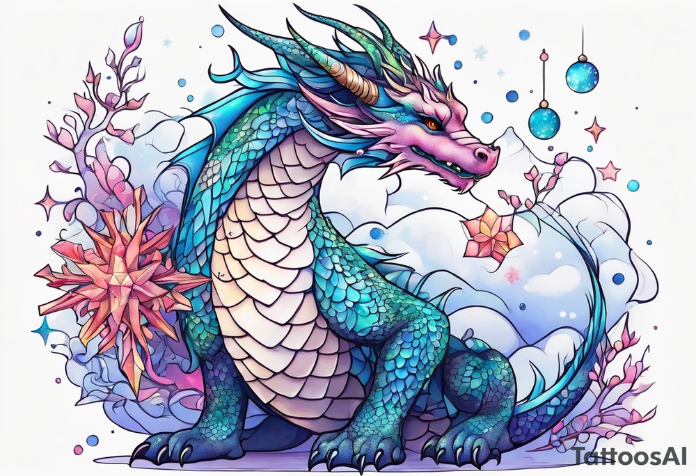 Constellation, kawaii dragon, snowflake tattoo idea
