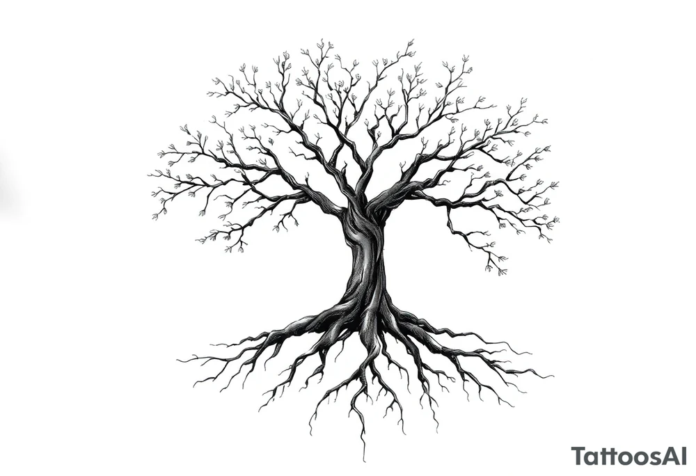 A tree with deep roots or blooming branches symbolizes personal growth, with dna strands as roots tattoo idea