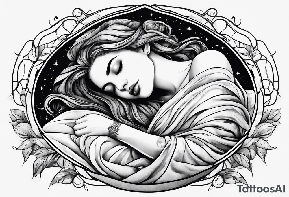full body girl sleeping in blanket tattoo idea