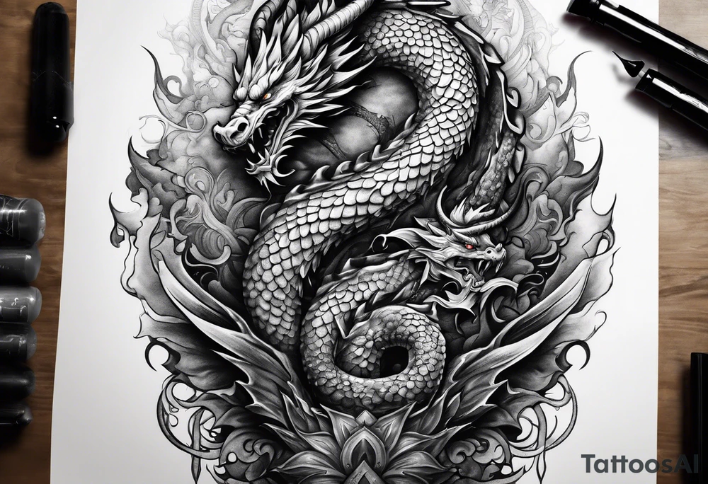 A dragon holding on a column tattoo idea