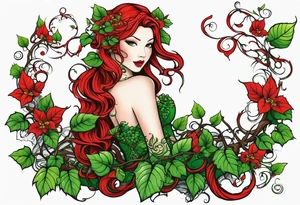 Poison ivy vines with red a green coloration to wrap around leg and hips tattoo idea