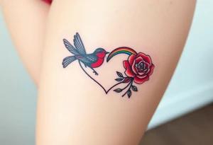 Infinity heart with a robin, red rose and rainbow tattoo idea