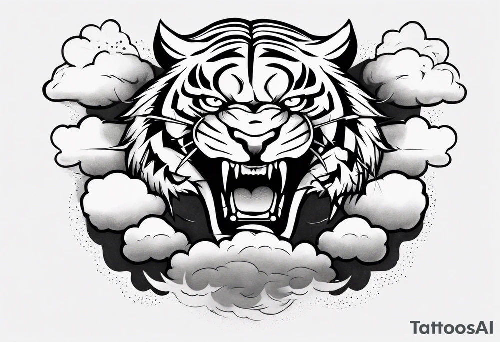 A thundergod tiger forearm tattoo, with lightning and clouds filling the area tattoo idea