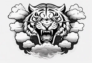 A thundergod tiger forearm tattoo, with lightning and clouds filling the area tattoo idea