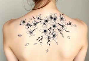 delicate cherry blossoms swirling in spring breeze with petals tattoo idea
