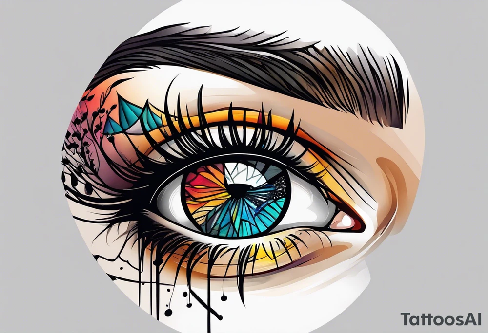 Woman closes one of her eyes. Fingers are on the face tattoo idea