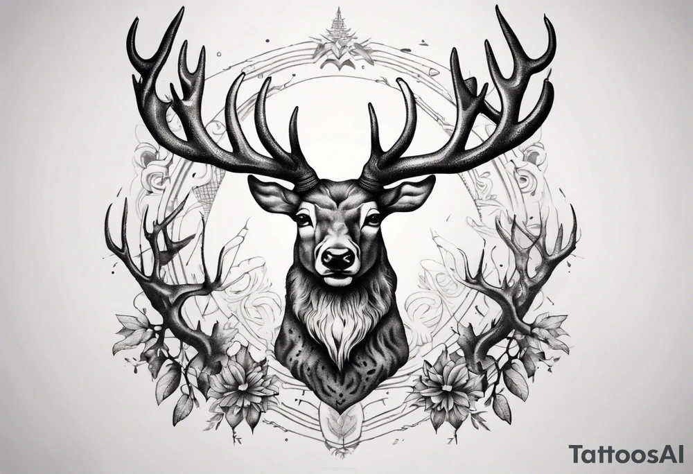 Majestic stag with antlers tattoo idea