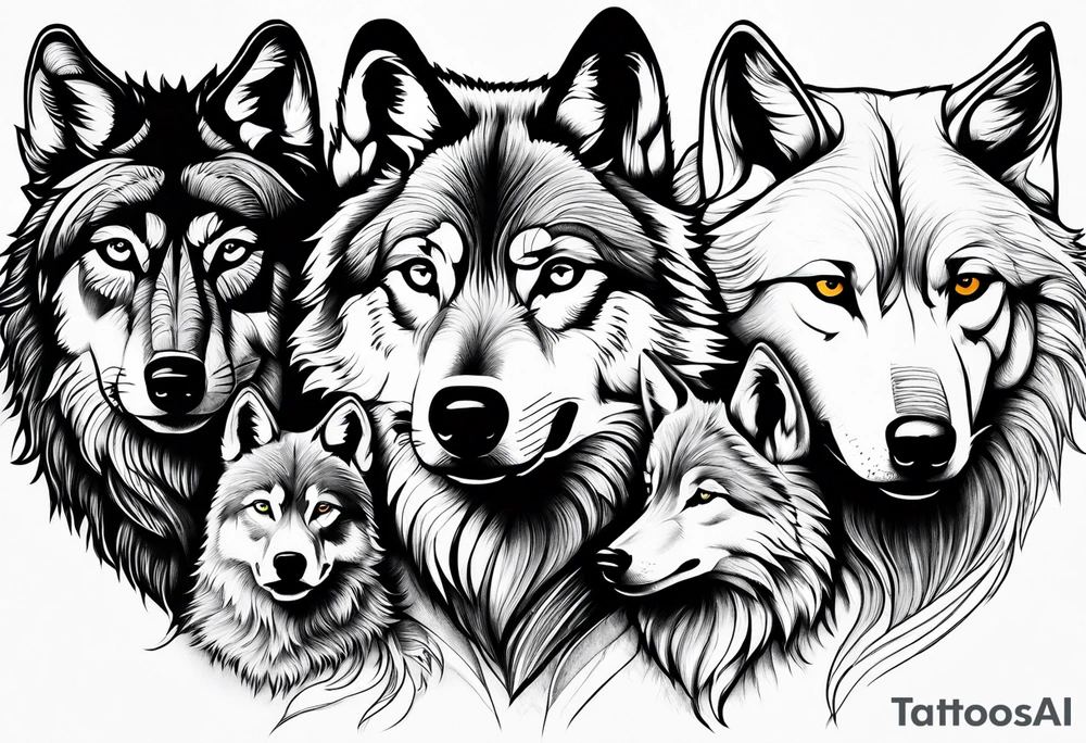 Wolf family of 5 tattoo idea
