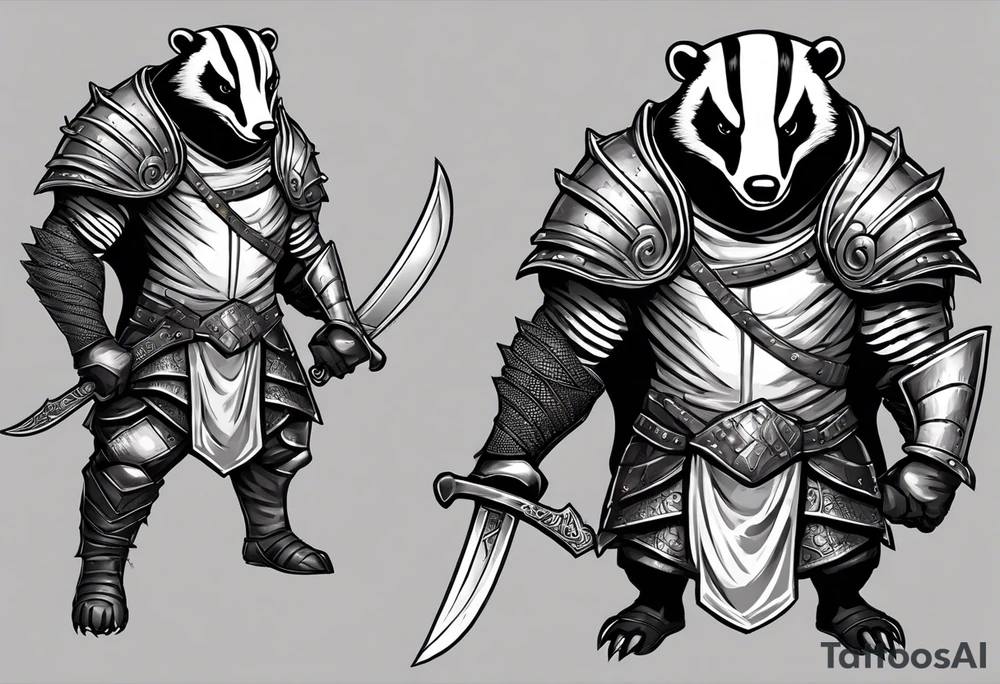 Draw me badger/Gladiator with aggressive full body, killer face with a smile, very long nails and he attacks like a Bloody Gladiator to enemy and also, he has very deadly looking. The only weapon is his braveness he fights with his nails. Everybody scares after their first sight. And horror type Badger this is with a full body. tattoo idea