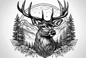 deer head  mountain forest tattoo idea