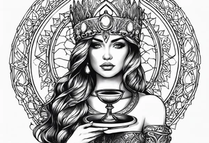 a woman with a halo holding a chalice tattoo idea