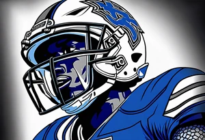 blue wildcat in football attire  morphing into jfootball game night half of the face is a black male school student tattoo idea