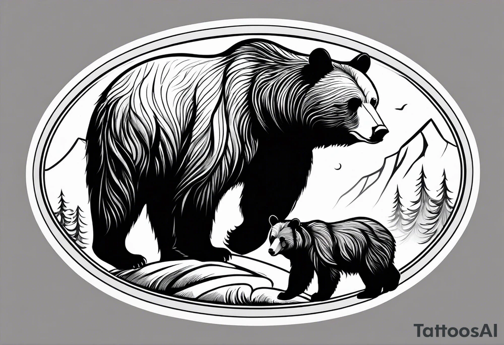 mother bear and cub simple inside oval tattoo idea mother bear and cub simple inside oval tattoo idea