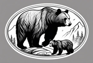 mother bear and cub simple inside oval tattoo idea
