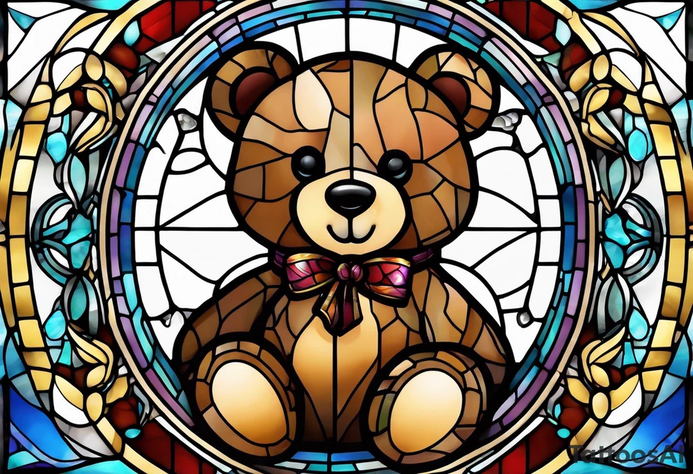 Teddy bear stained glass tattoo idea