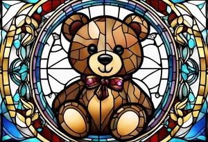 Teddy bear stained glass tattoo idea