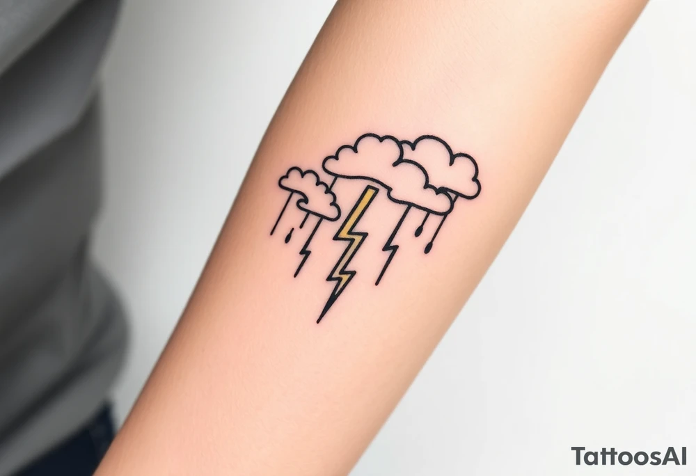 Black storm clouds with rain & lightning bolts tattoo idea