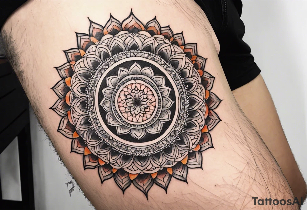 male mandala Knee tattoo in fall colors tattoo idea