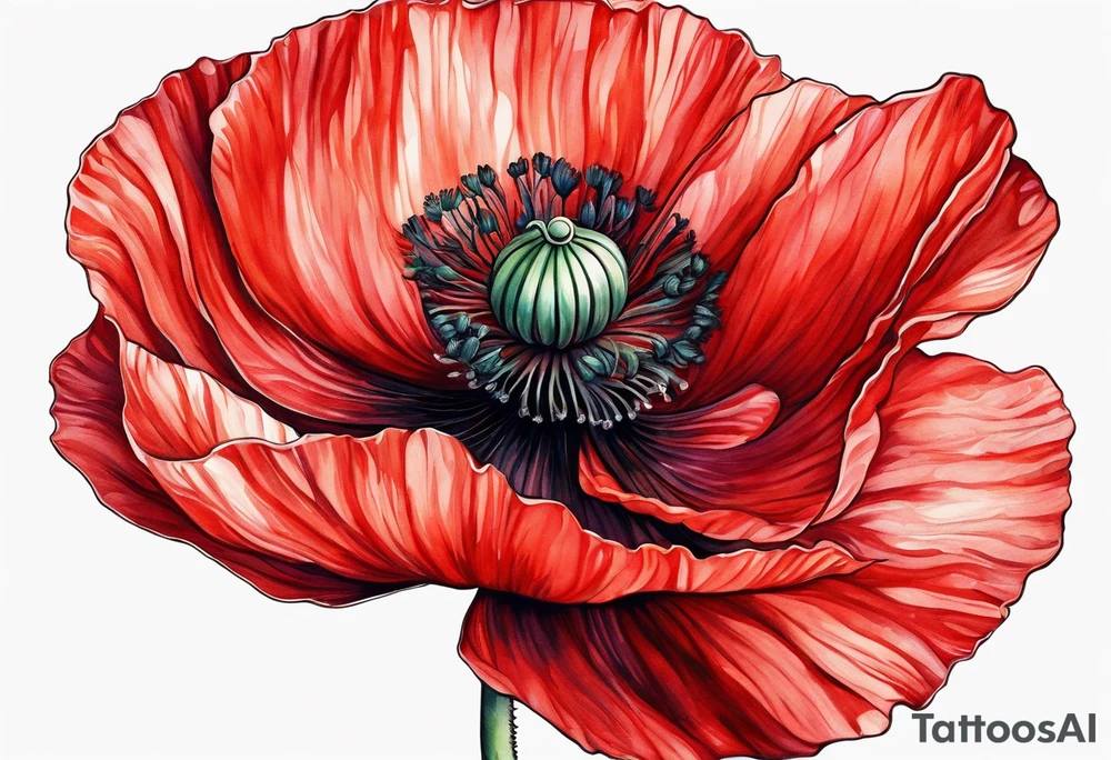 Abstract red poppy flower with stem tattoo idea