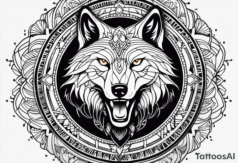 Mandala theme design with joker cards and wolves for forearms tattoo idea