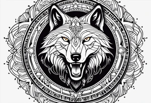 Mandala theme design with joker cards and wolves for forearms tattoo idea