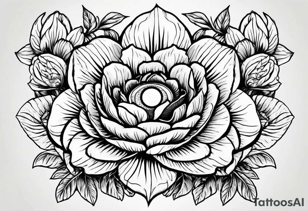Peonies evil eye tattoo idea