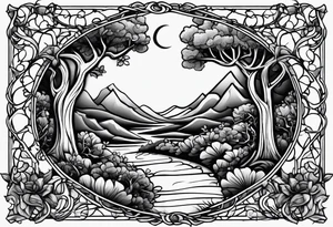 stone road over leafy vines tattoo idea