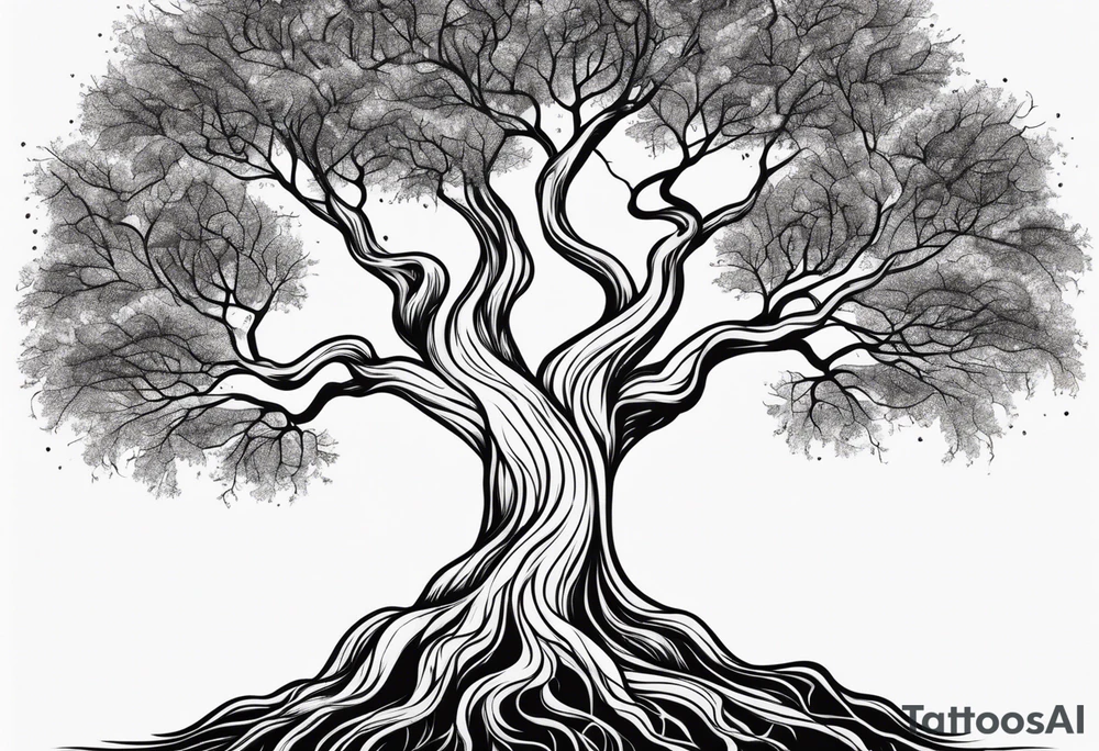 Tree with roots, mental health related, simplistic line work tattoo idea