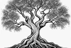 Tree with roots, mental health related, simplistic line work tattoo idea