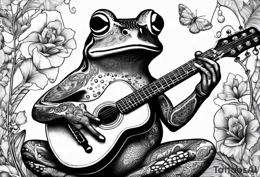 Frog playing guitar tattoo idea