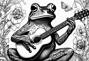 Frog playing guitar tattoo idea