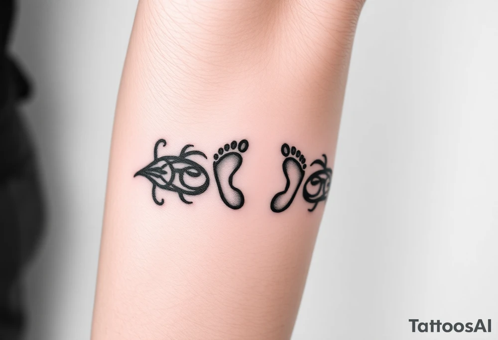 Tribal band with baby footprints tattoo idea